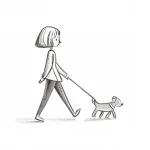 Cartoon of lady walking her dog - Dog Walk Gallery Doodle